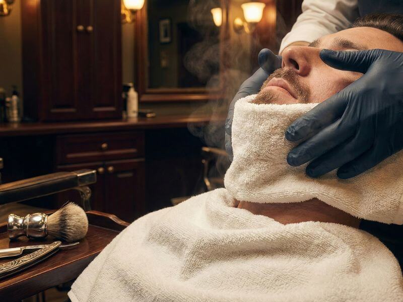 Barbear com toalha quente e navalha